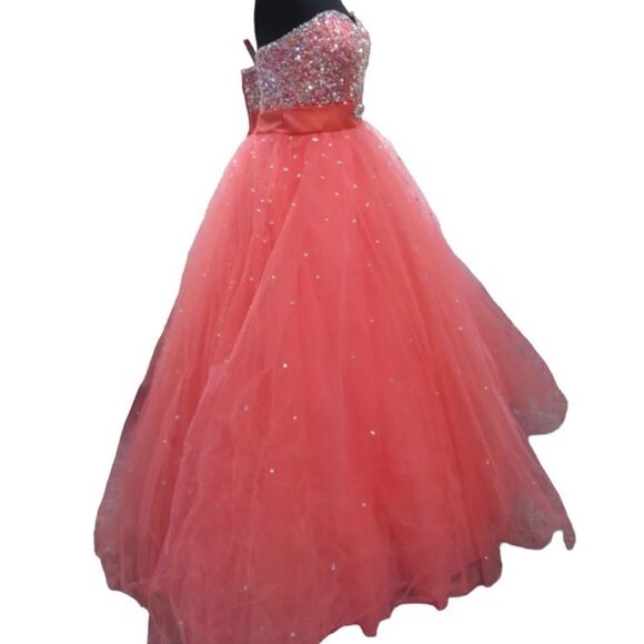 MORI LEE PAPARAZZI Ball Gown In Coral Pink Prom NWT - Picture 6 of 17